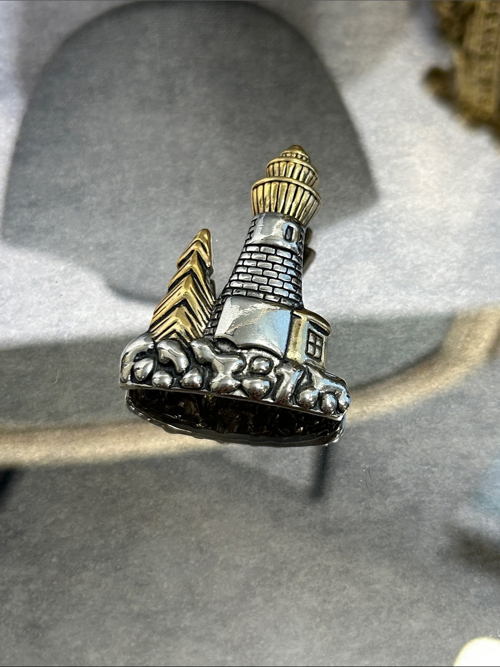 Lighthouse Brooch - Two-Tone Silver & Gold Enamel Accent